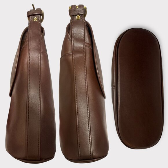 VTG Coach Fletcher Flap Shoulder Bag 4150 Mahogany Leather Brass 90s USA + Tag - Picture 7 of 11